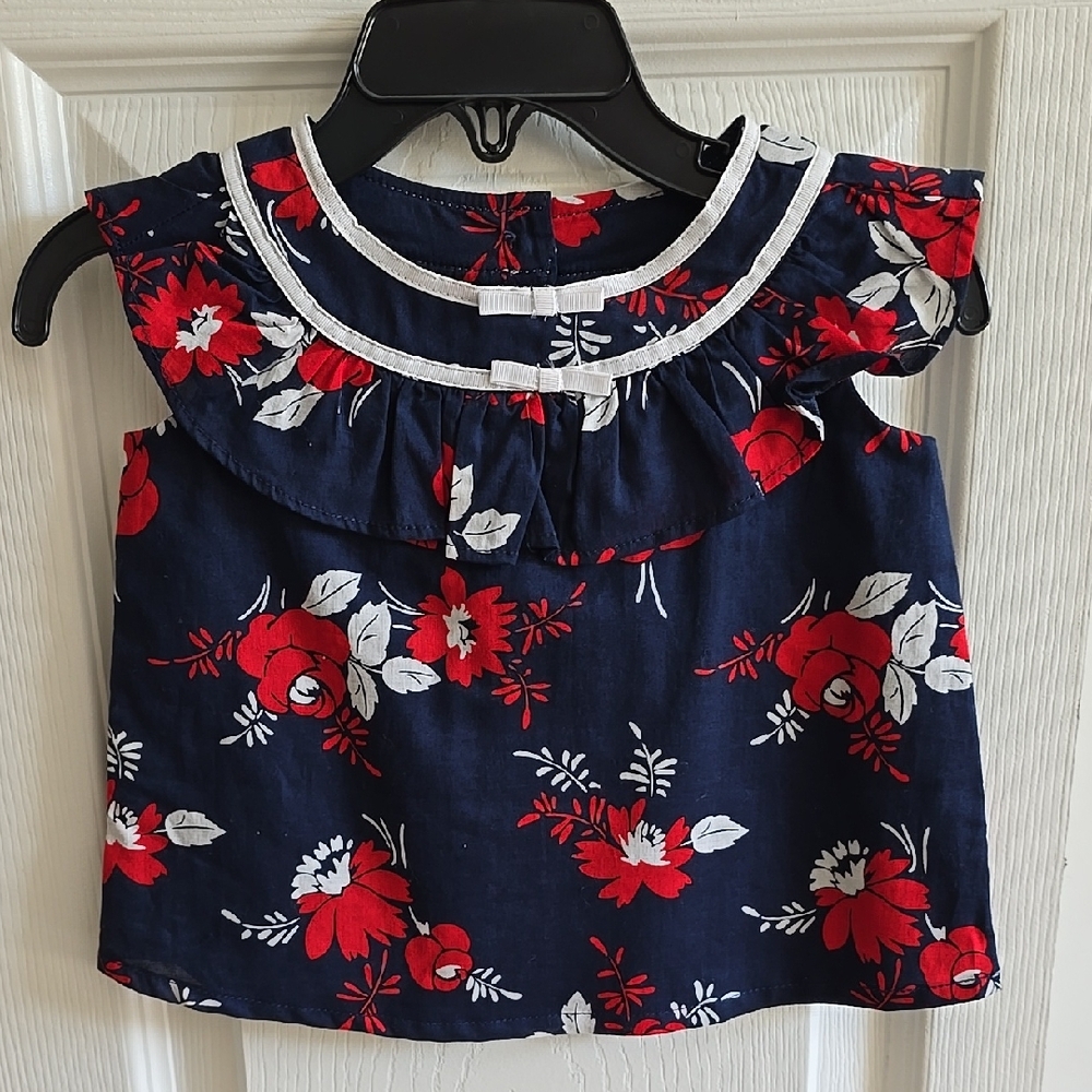 Janie and Jack Blue and Red Floral Blouse with Sailor Collar